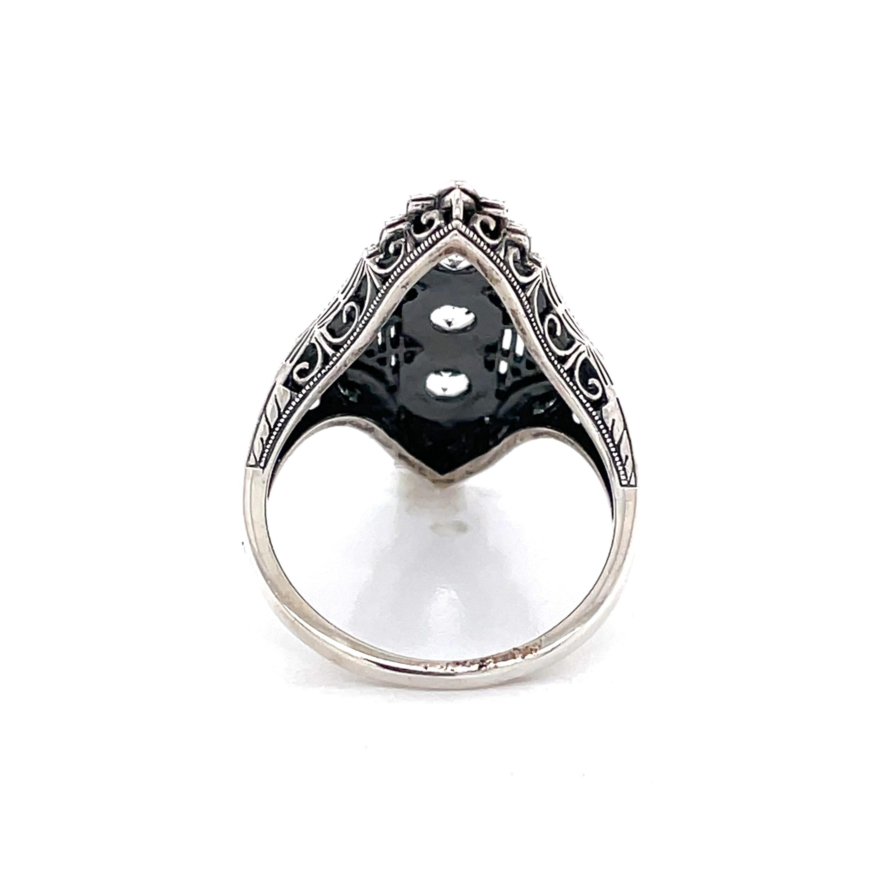 White Topaz Art Deco Style Sterling Silver Filigree Ring W Mini Vintage Box In New Condition For Sale In Mount Kisco, NY