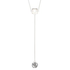 White Topaz Blossom Stone and Square Lariat Necklace