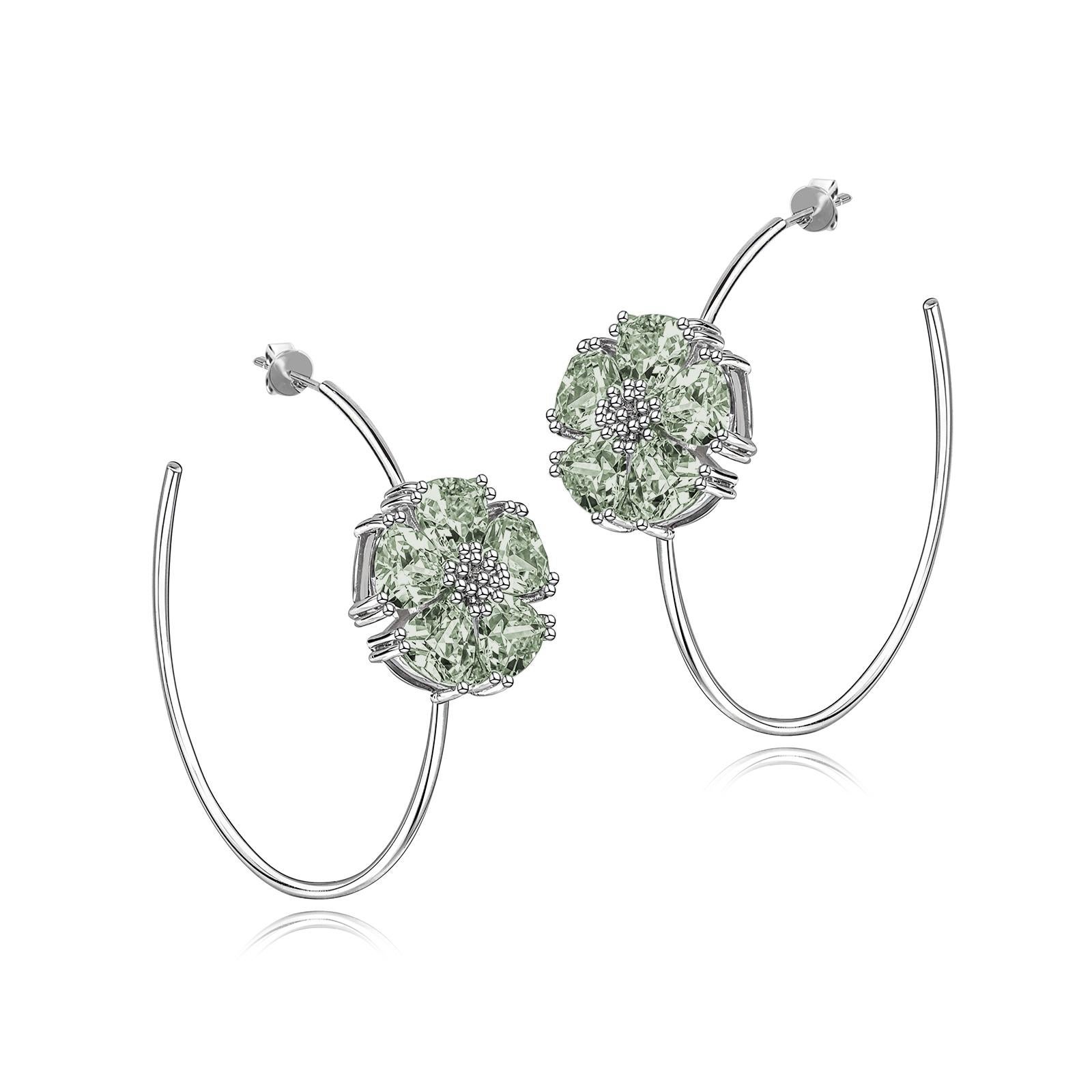White Topaz Blossom Stone Open Hoops In New Condition For Sale In New York, NY