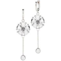 White Topaz Blossom Stone Small Hoop Chain Earrings