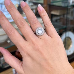 White Topaz Cabochon and Sapphire Diamond Ring 18k White Gold