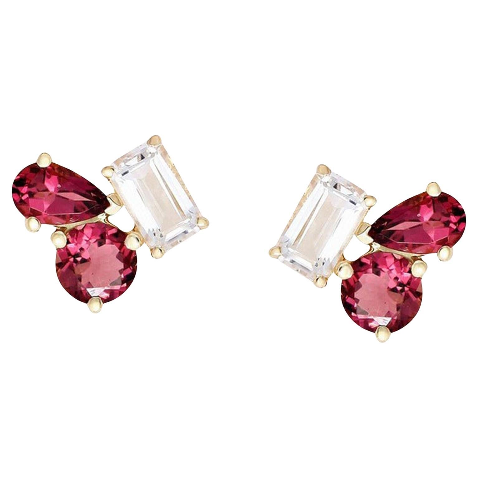 White Topaz Diamond 14K (or 18k upon request) Yellow Gold Stud Earrings