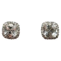 White Topaz Diamond Earrings 10K White Gold 5mm 0.11ctw