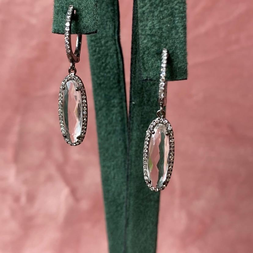 Oval Cut White Topaz Diamond Earrings For Sale