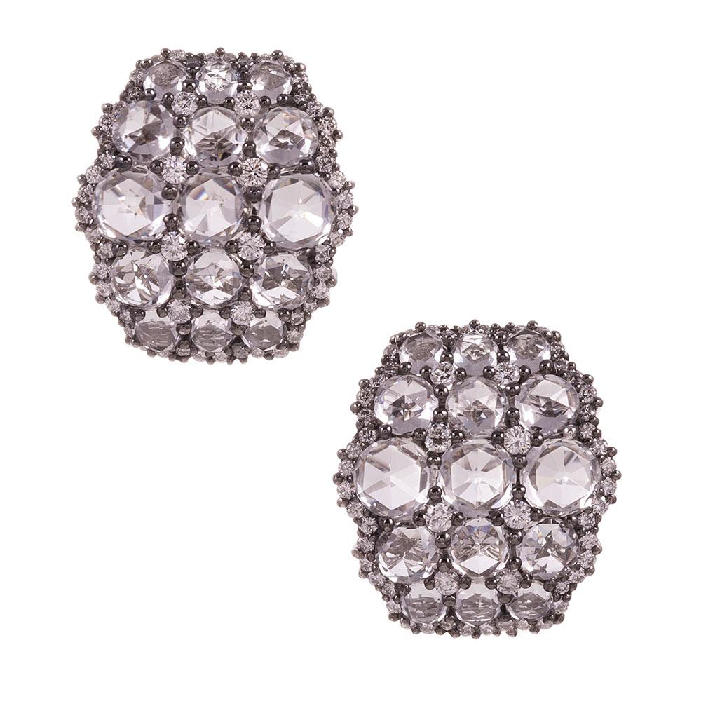White Topaz Diamond Gold Cluster Earrings In Good Condition In Carmel-by-the-Sea, CA