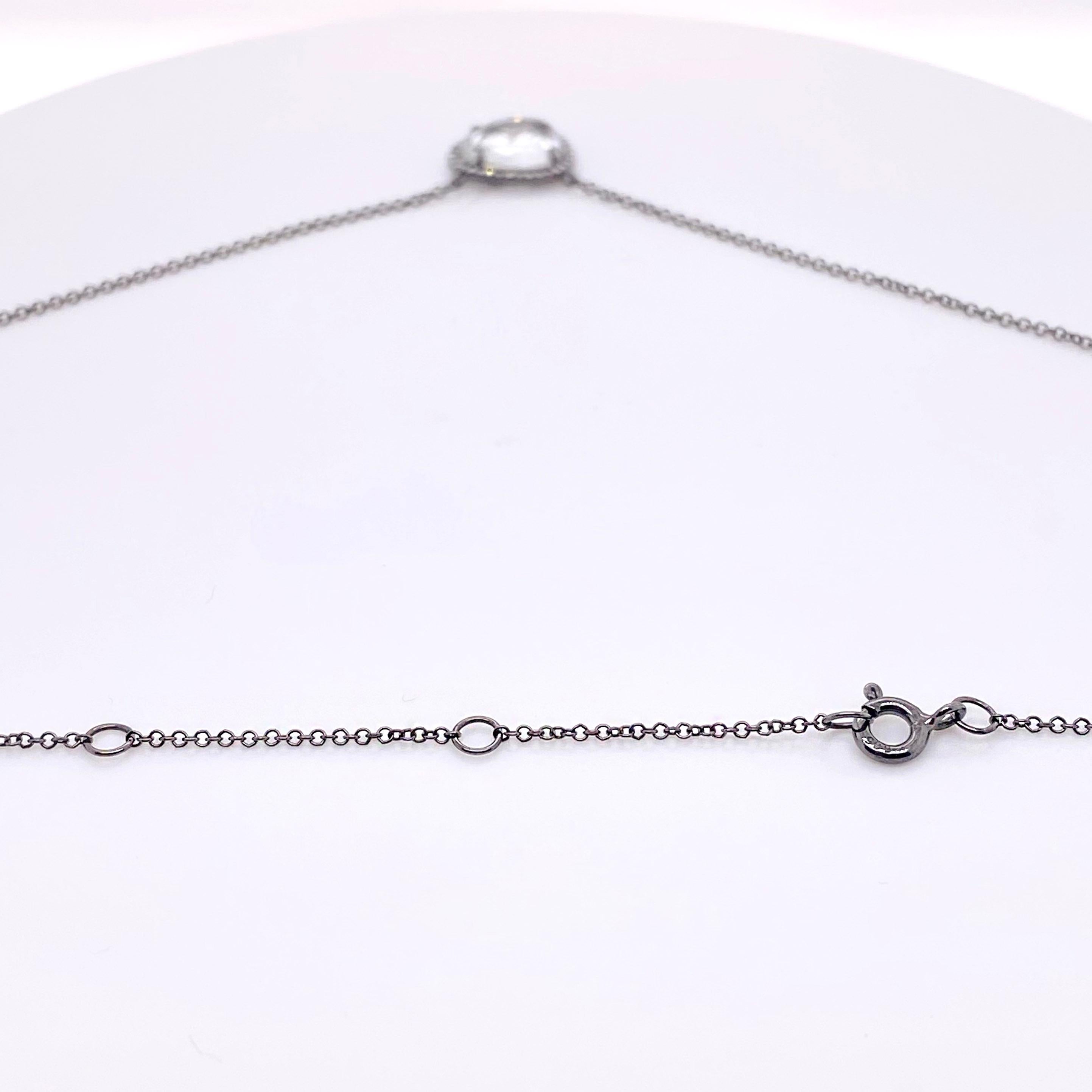 White Topaz Diamond Halo Necklace, Black Finish, Drop Pendant, Organic Shape In New Condition In Austin, TX