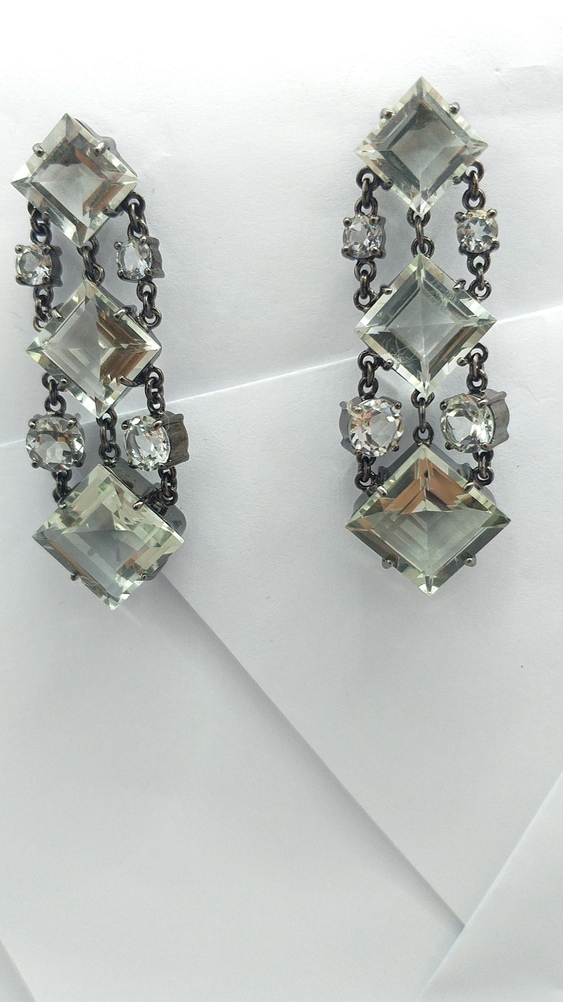 Mixed Cut White Topaz Earrings set in Silver Settings For Sale