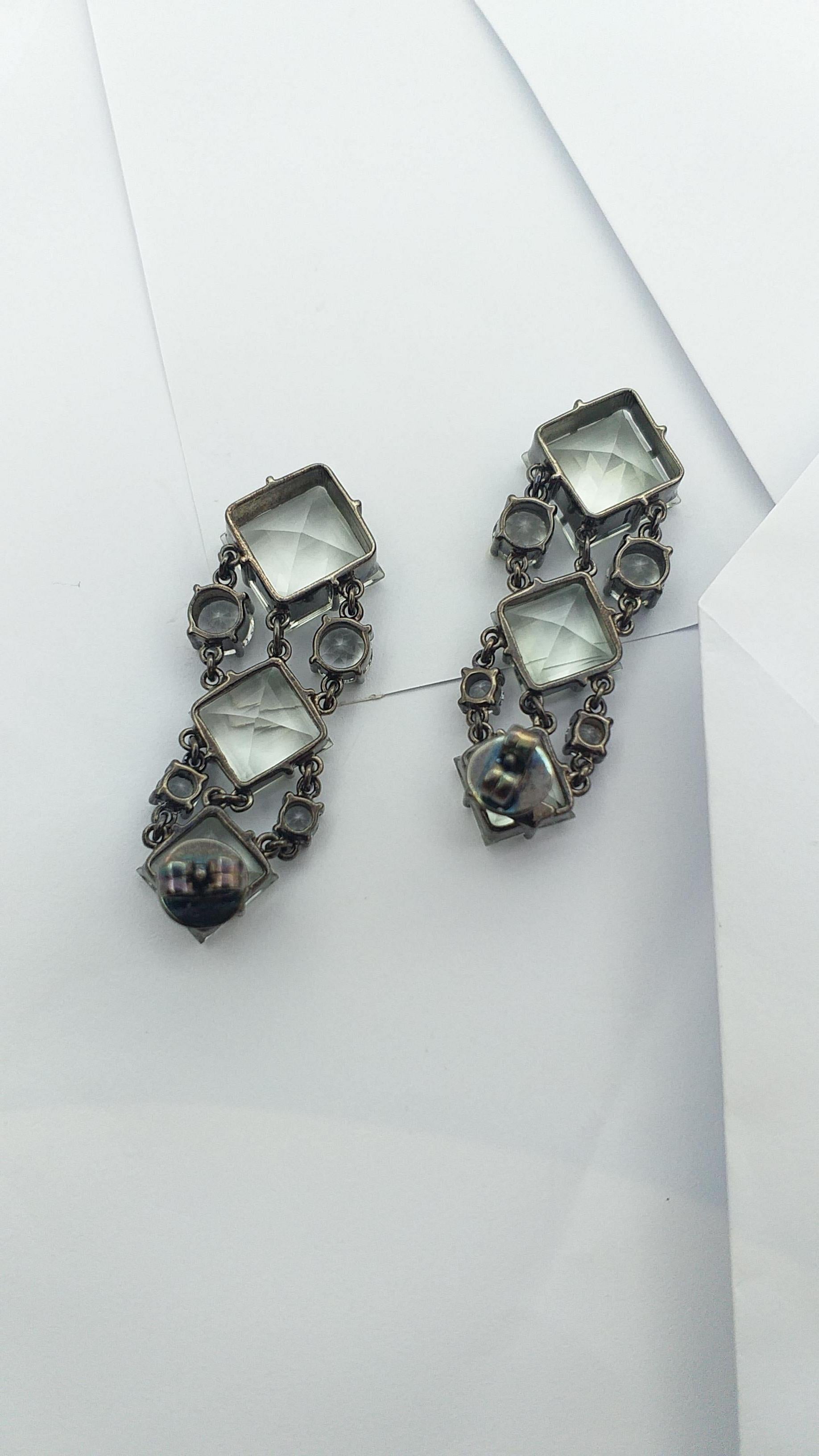White Topaz Earrings set in Silver Settings For Sale 2