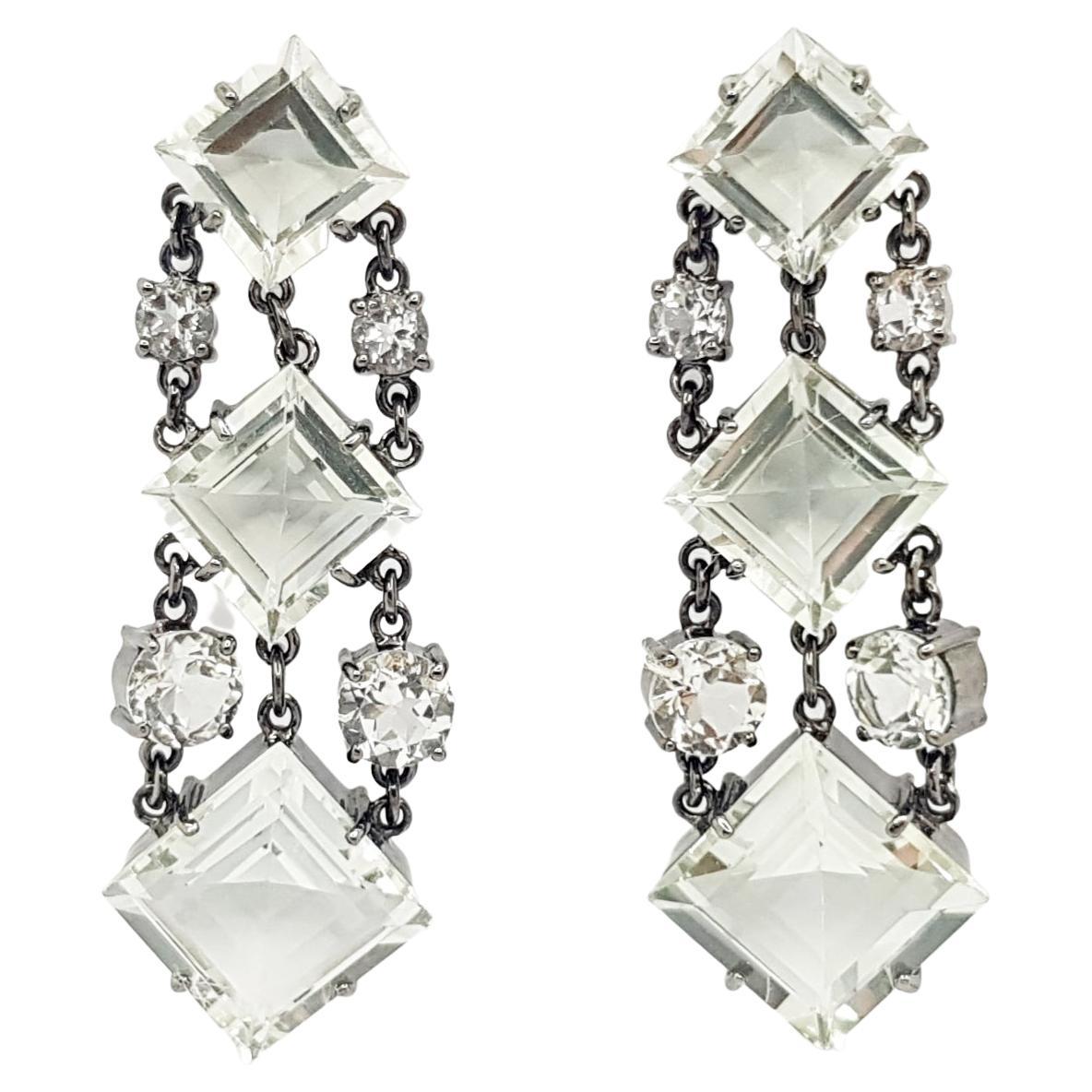 White Topaz Earrings set in Silver Settings For Sale