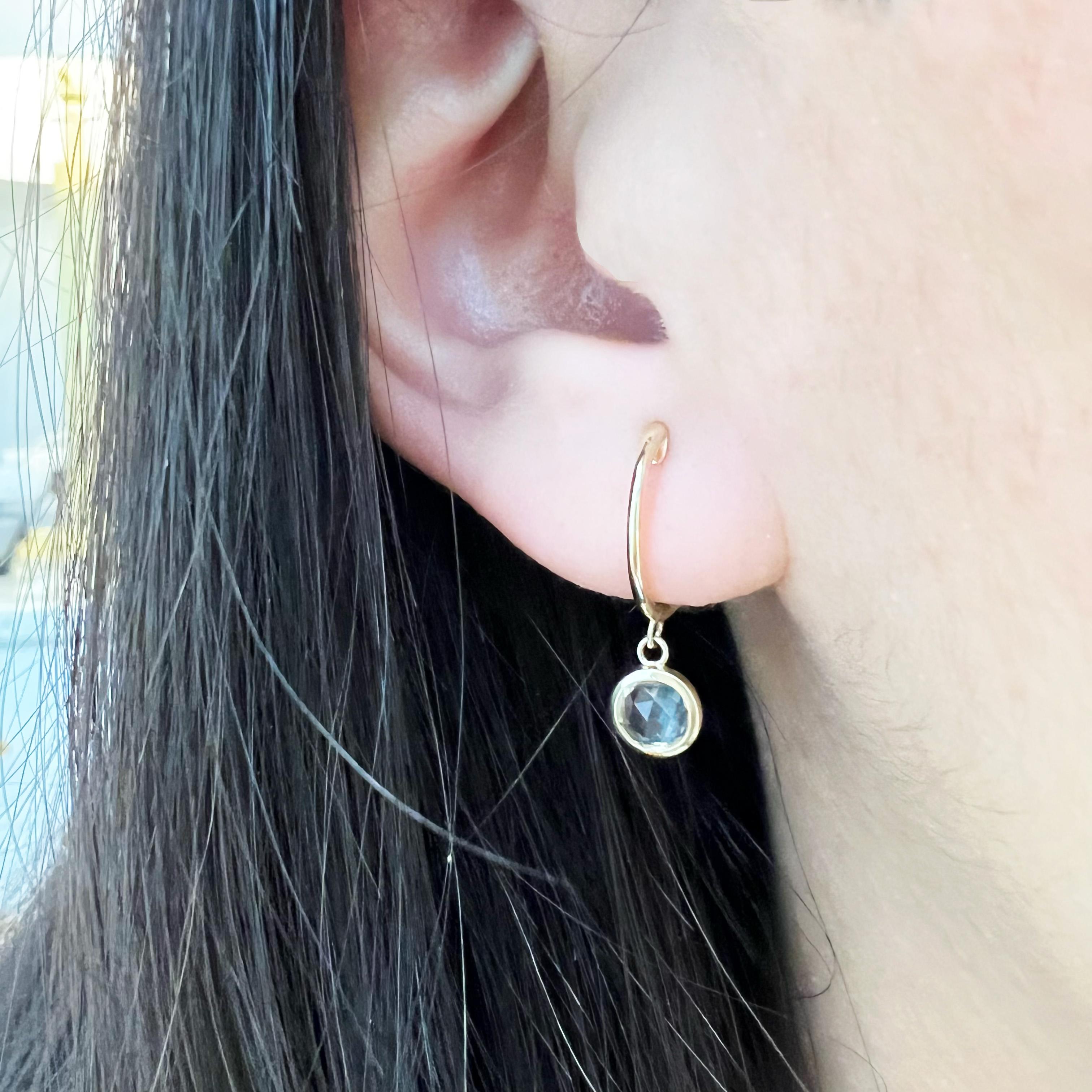 Style, comfort, and charm are the cornerstones of these fantastic huggie hoop dangle drop earrings! Huggie hoops are comfortable to wear day and night because the small diameter of the hoops are hard to snag on anything and no straight back of an