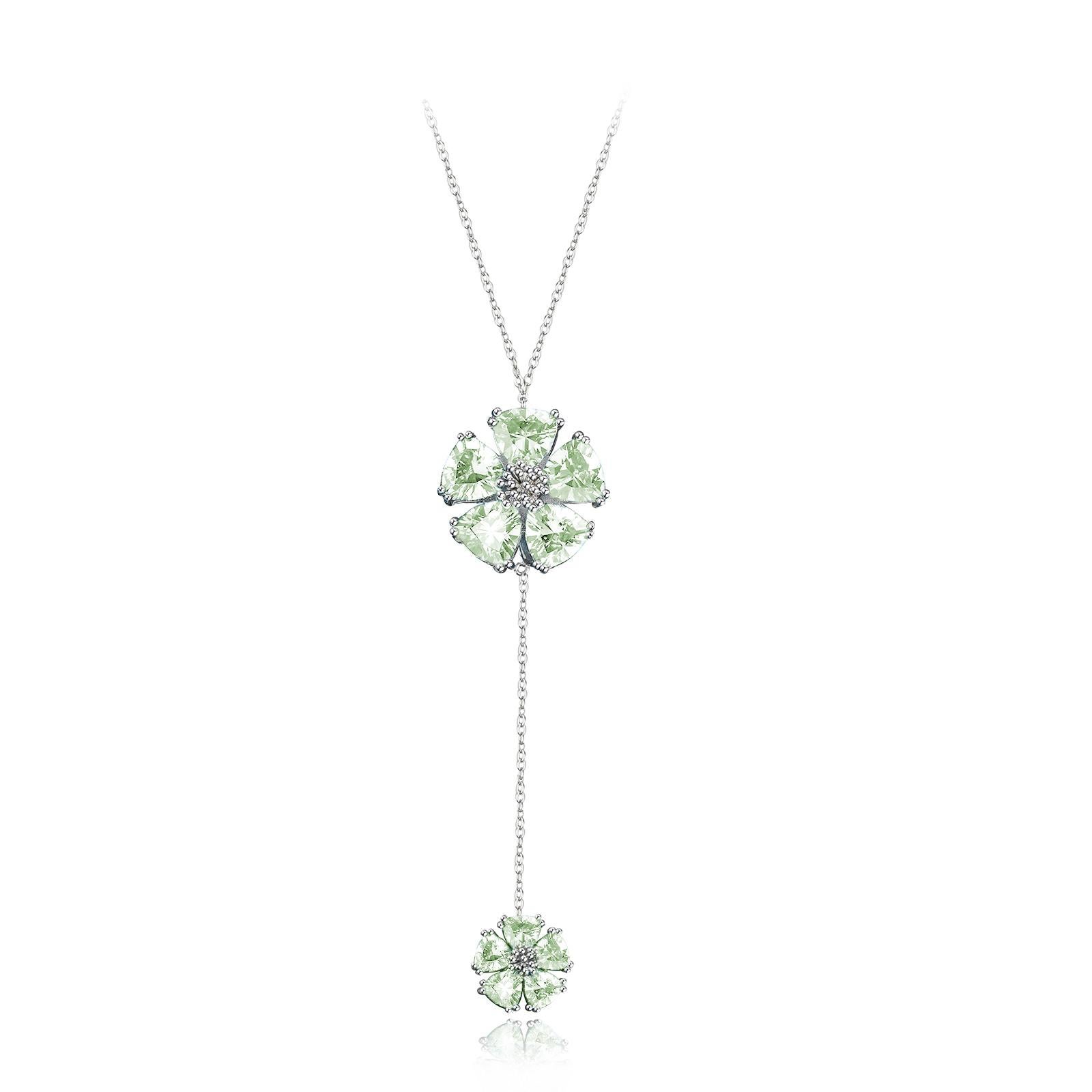Women's White Topaz Large Double Blossom Lariat Necklace For Sale