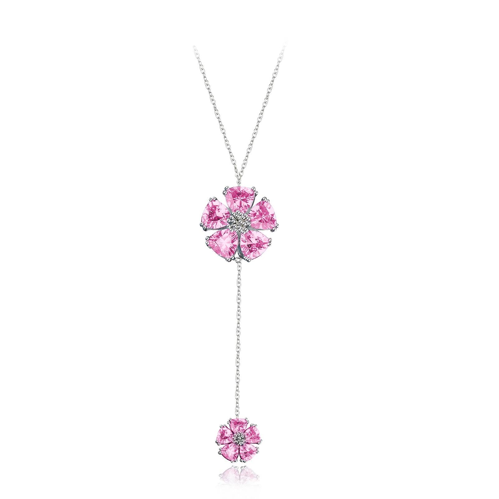 White Topaz Large Double Blossom Lariat Necklace For Sale 1