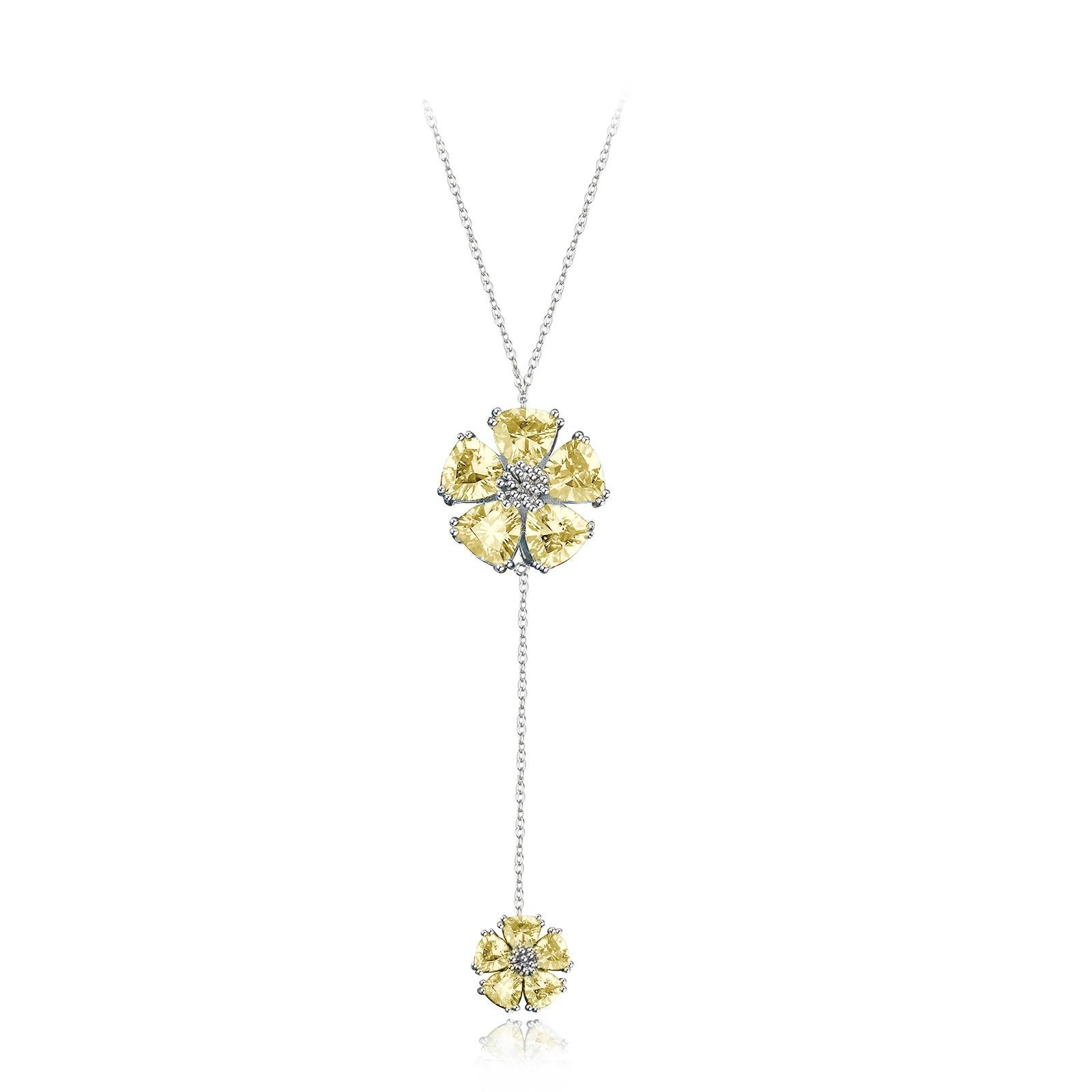 White Topaz Large Double Blossom Lariat Necklace For Sale 2