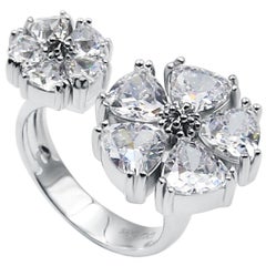 White Topaz Mixed Blossom Stone Open Ring White Topaz Mixed Blossom Stone Open Ring