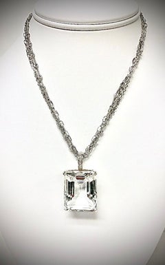 White Topaz Pendant 80 Carats with Pave Diamonds Chain Necklace