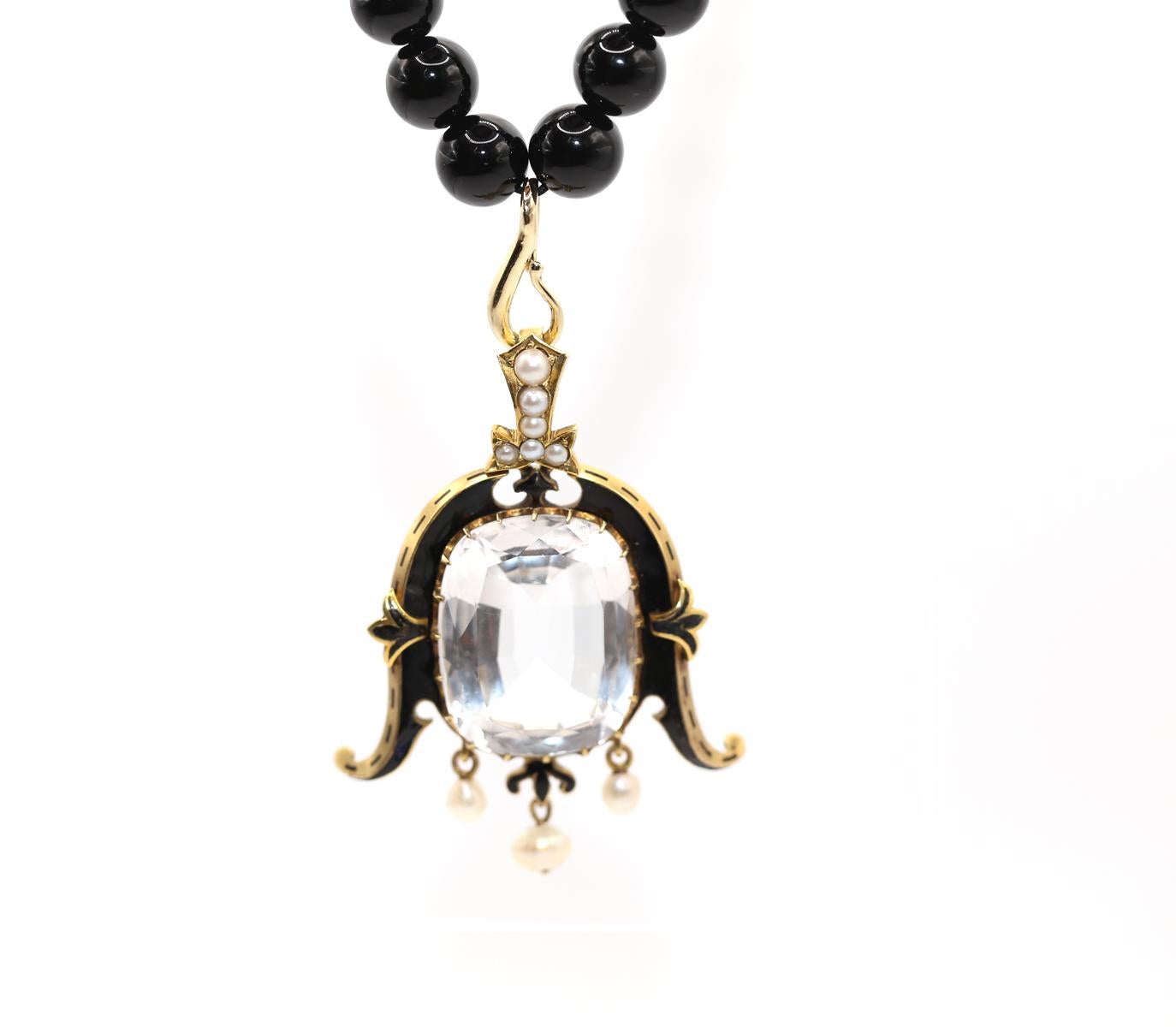 Pendentif Topaze blanche Perle émaillée Or jaune, 1890 en vente 13