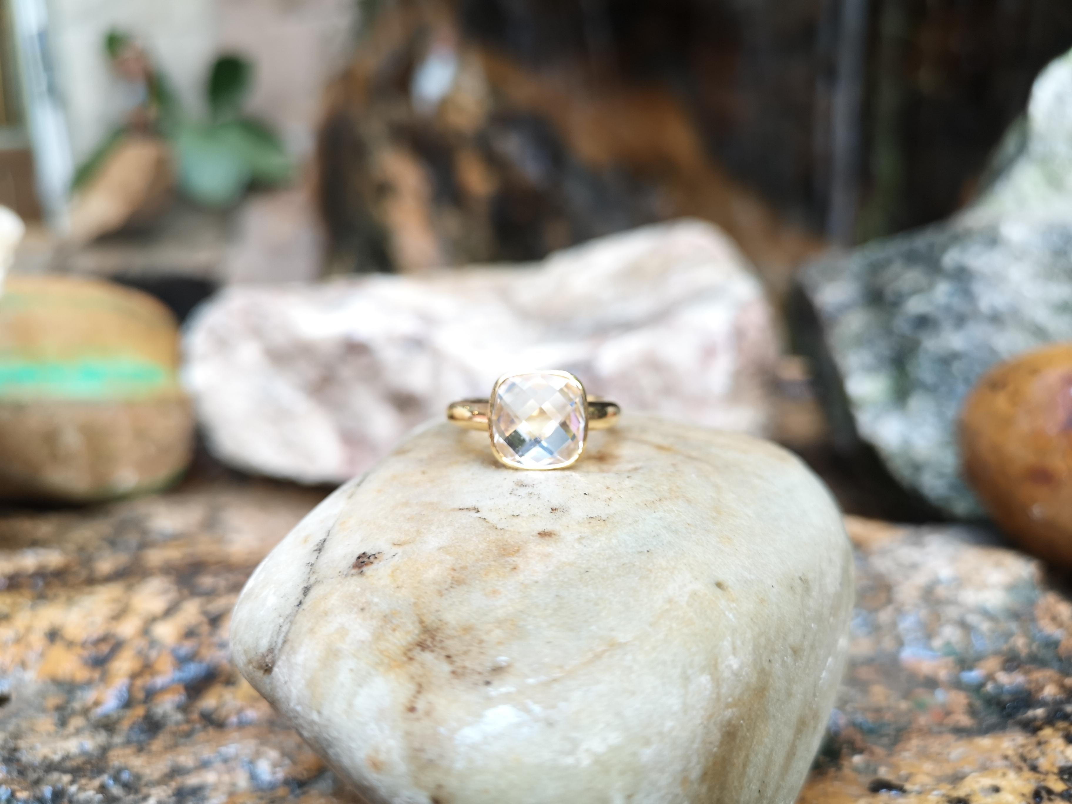 Cushion Cut White Topaz Ring Set in 18 Karat Gold Settings