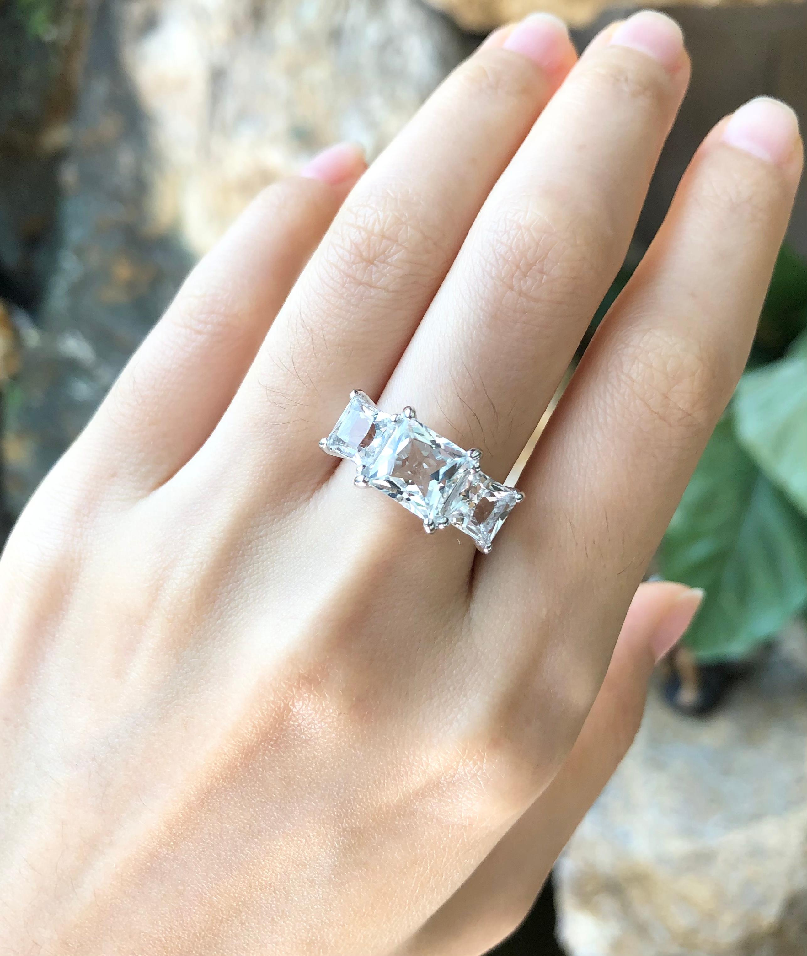 Contemporary White Topaz Ring Set in 18 Karat White Gold Settings For Sale