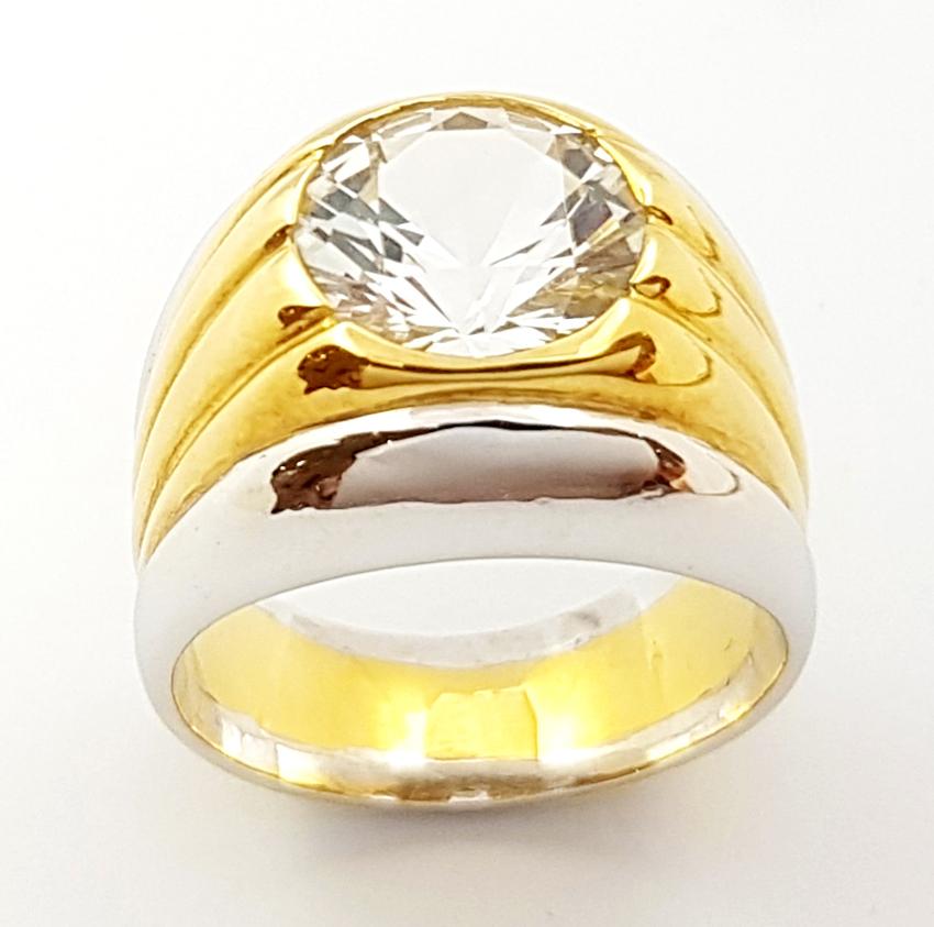 Bague en or jaune/blanc 18 carats sertie d'une topaze blanche en vente 5