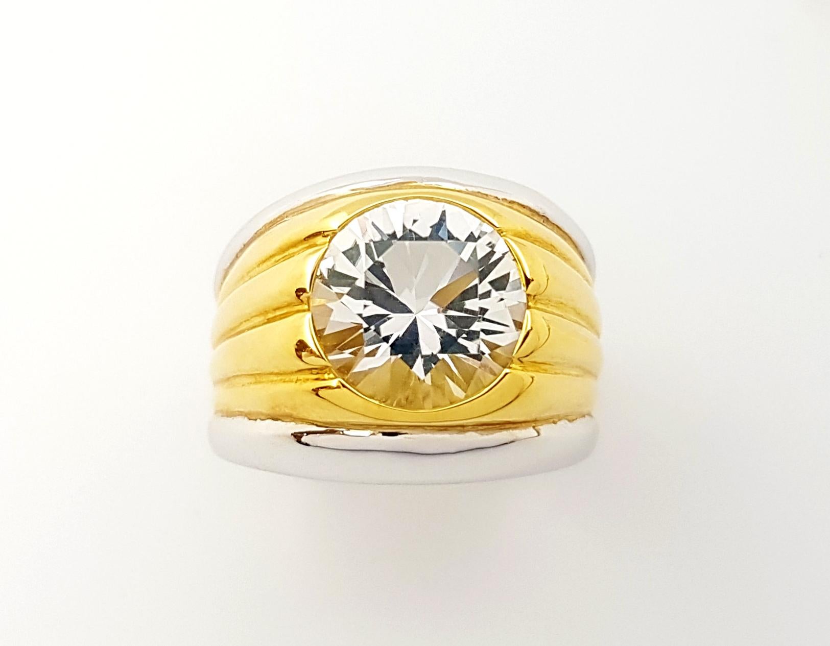 White Topaz Ring set in 18K Yellow/White Gold Settings For Sale 6