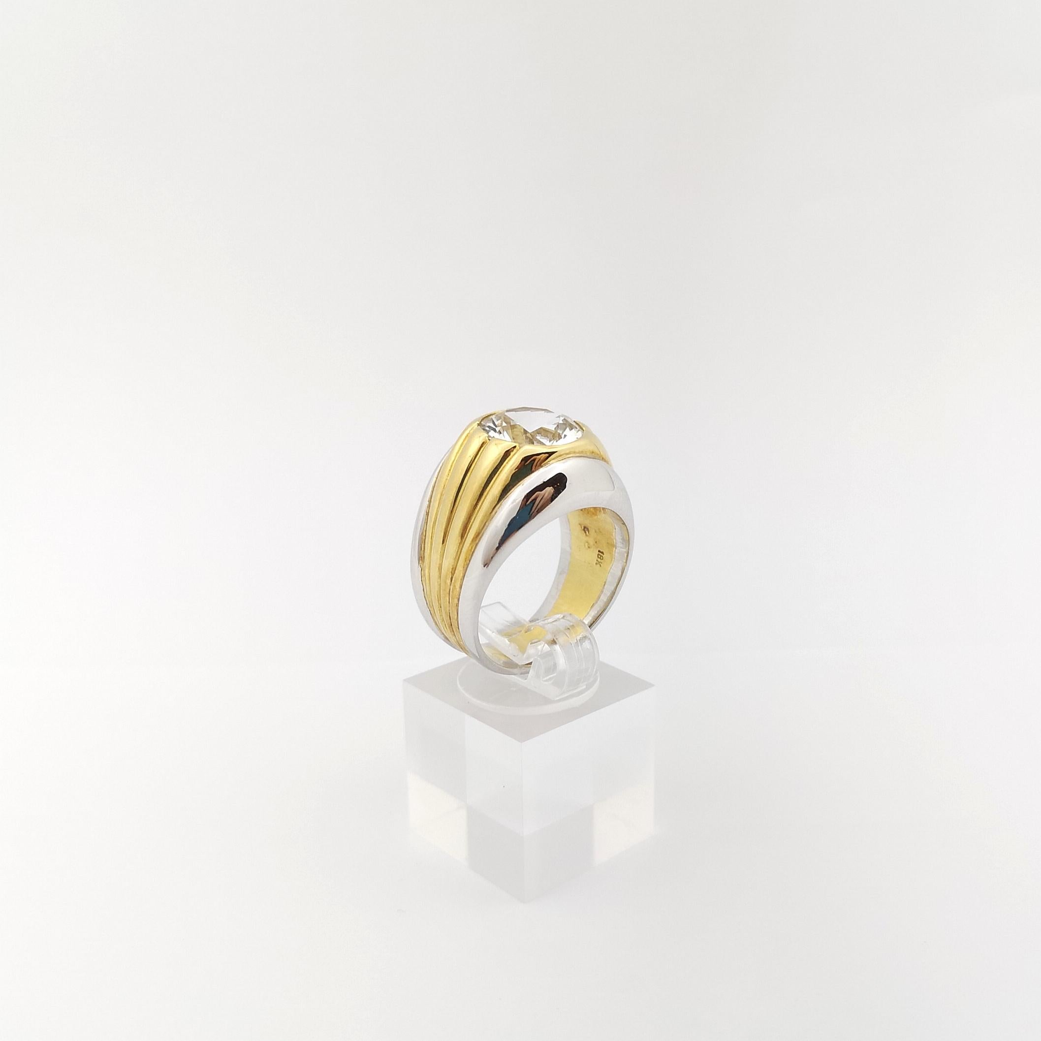 White Topaz Ring set in 18K Yellow/White Gold Settings For Sale 7