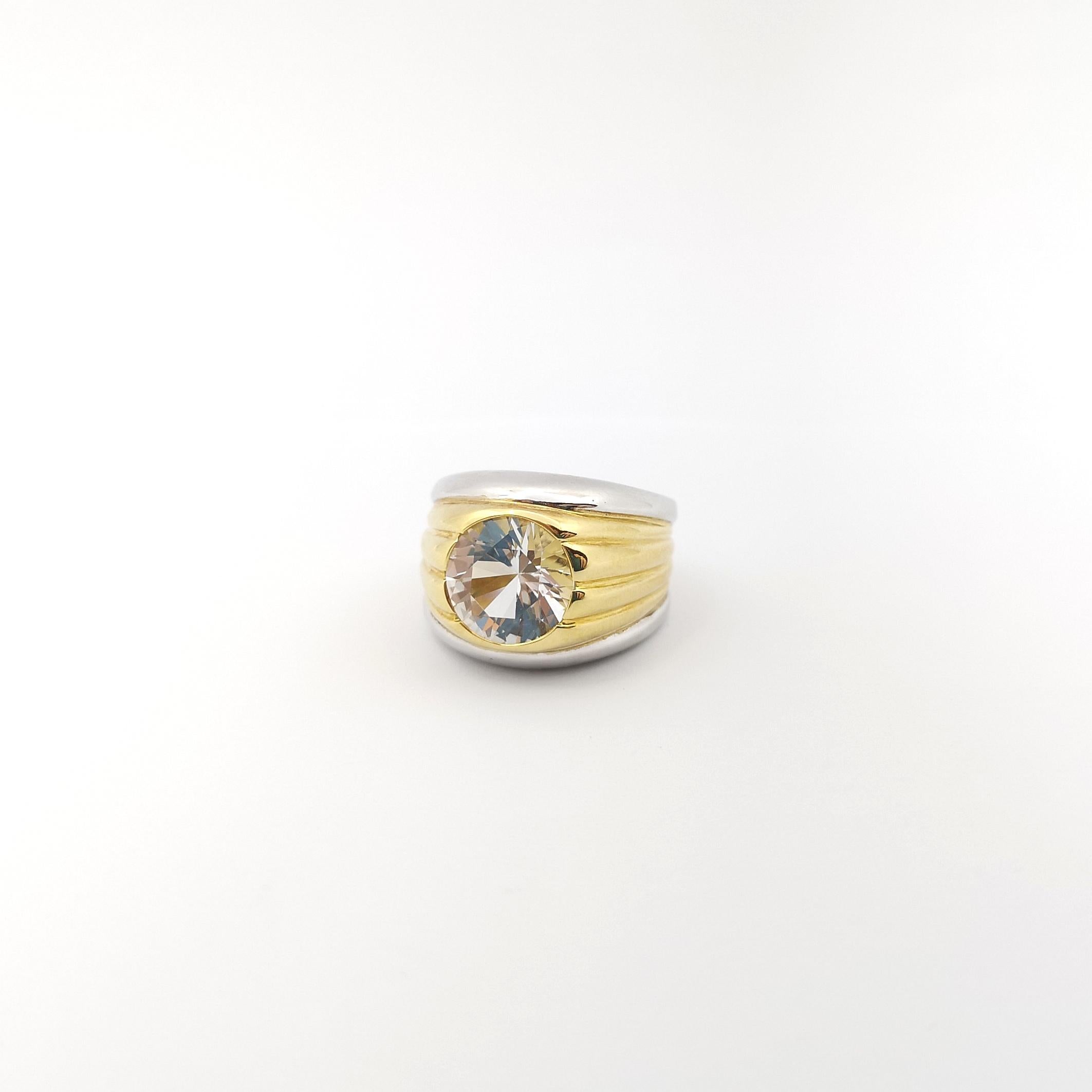 White Topaz Ring set in 18K Yellow/White Gold Settings For Sale 1