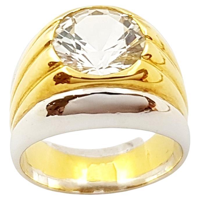 White Topaz Ring set in 18K Yellow/White Gold Settings For Sale