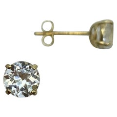 Natural White Topaz Round Diamond Cut 1.15 Carat 9k Yellow Gold Earring Studs