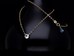 14k Gold White Topaz  Solitaire Chain Necklace