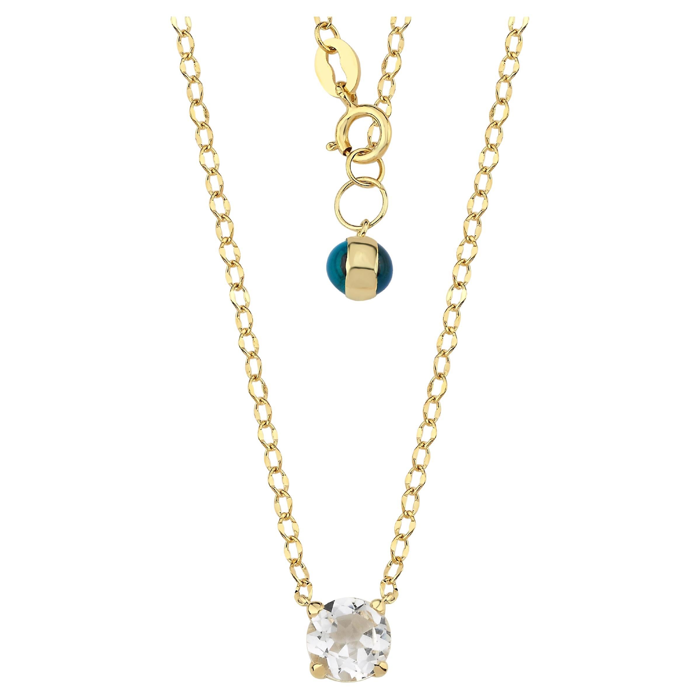 14k Gold White Topaz  Solitaire Chain Necklace
