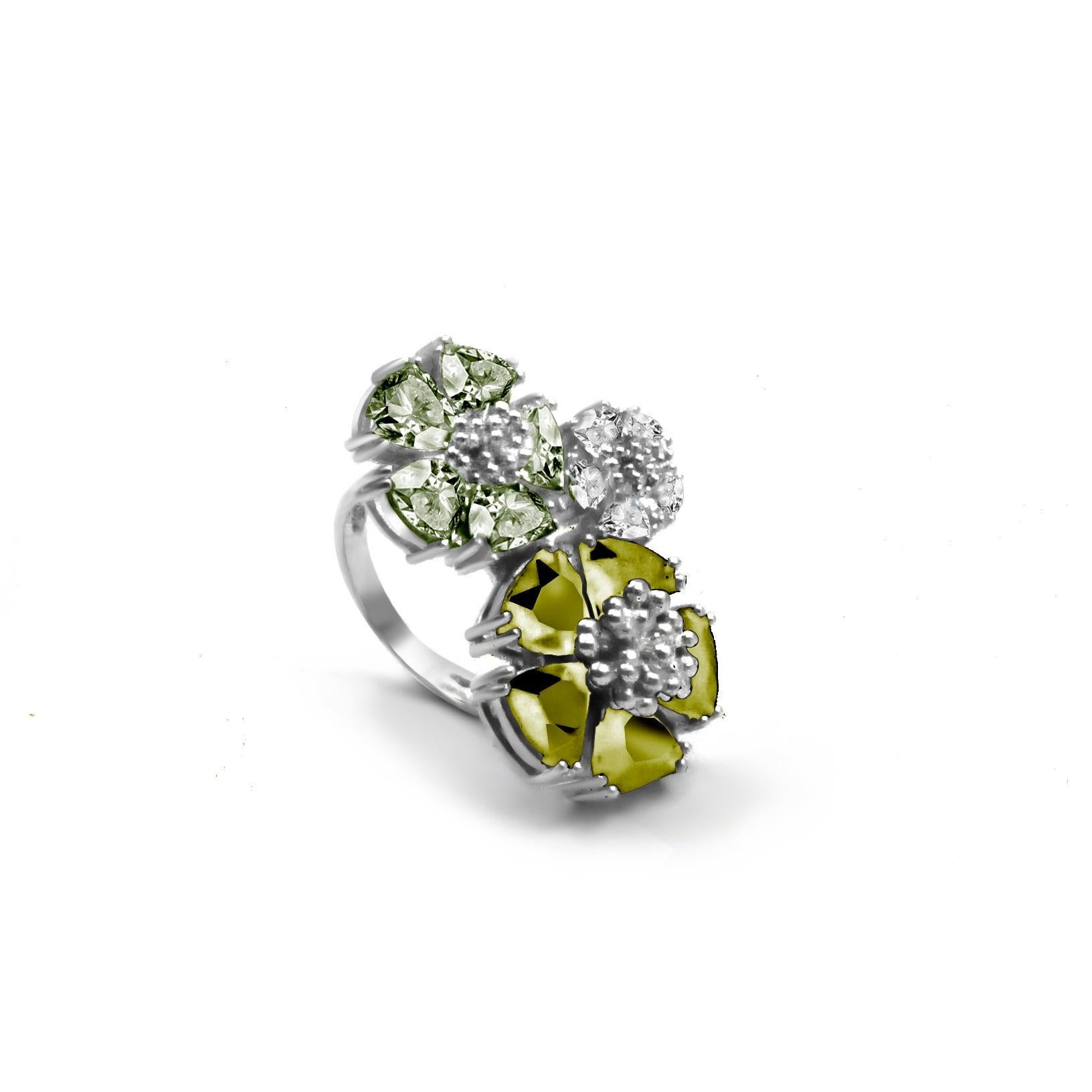 For Sale:  White Topaz Trifecta Blossom Stone Ring 4