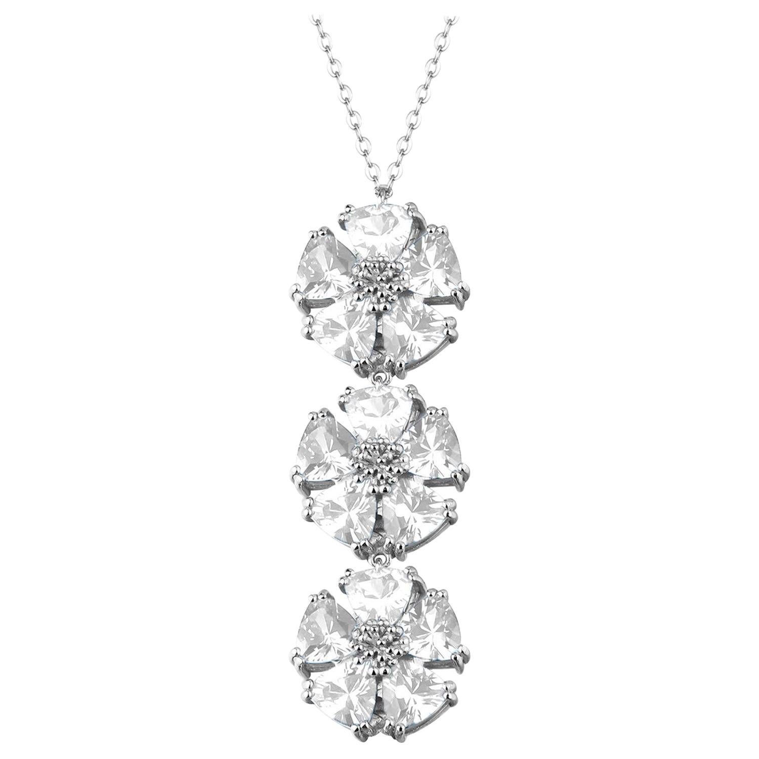 White Topaz Triple Blossom Stone Lariat Necklace For Sale
