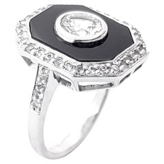 White Topaz, White Sapphire and Black Agate Ring set in 18K White Gold Settings