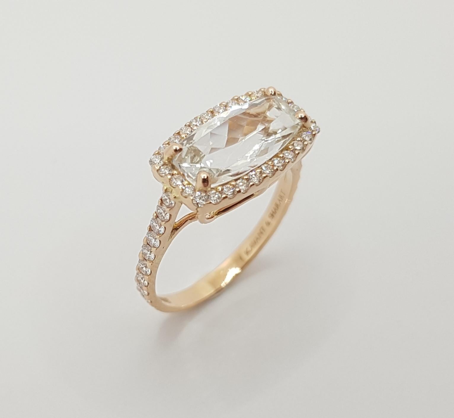 White Topaz with Diamond Ring Set in 18 Karat Rose Gold Settings For Sale 5