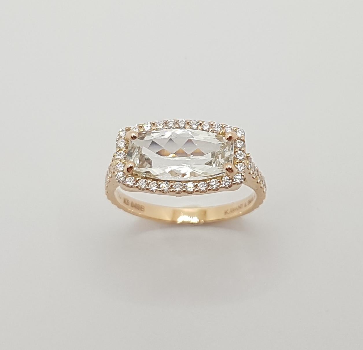 White Topaz with Diamond Ring Set in 18 Karat Rose Gold Settings For Sale 6