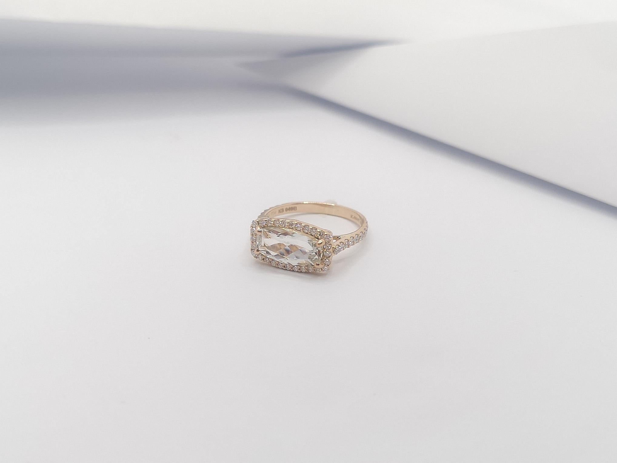 White Topaz with Diamond Ring Set in 18 Karat Rose Gold Settings For Sale 7