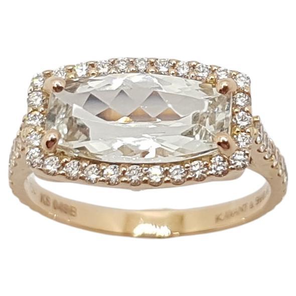 White Topaz with Diamond Ring Set in 18 Karat Rose Gold Settings For Sale