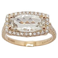 White Topaz with Diamond Ring Set in 18 Karat Rose Gold Settings