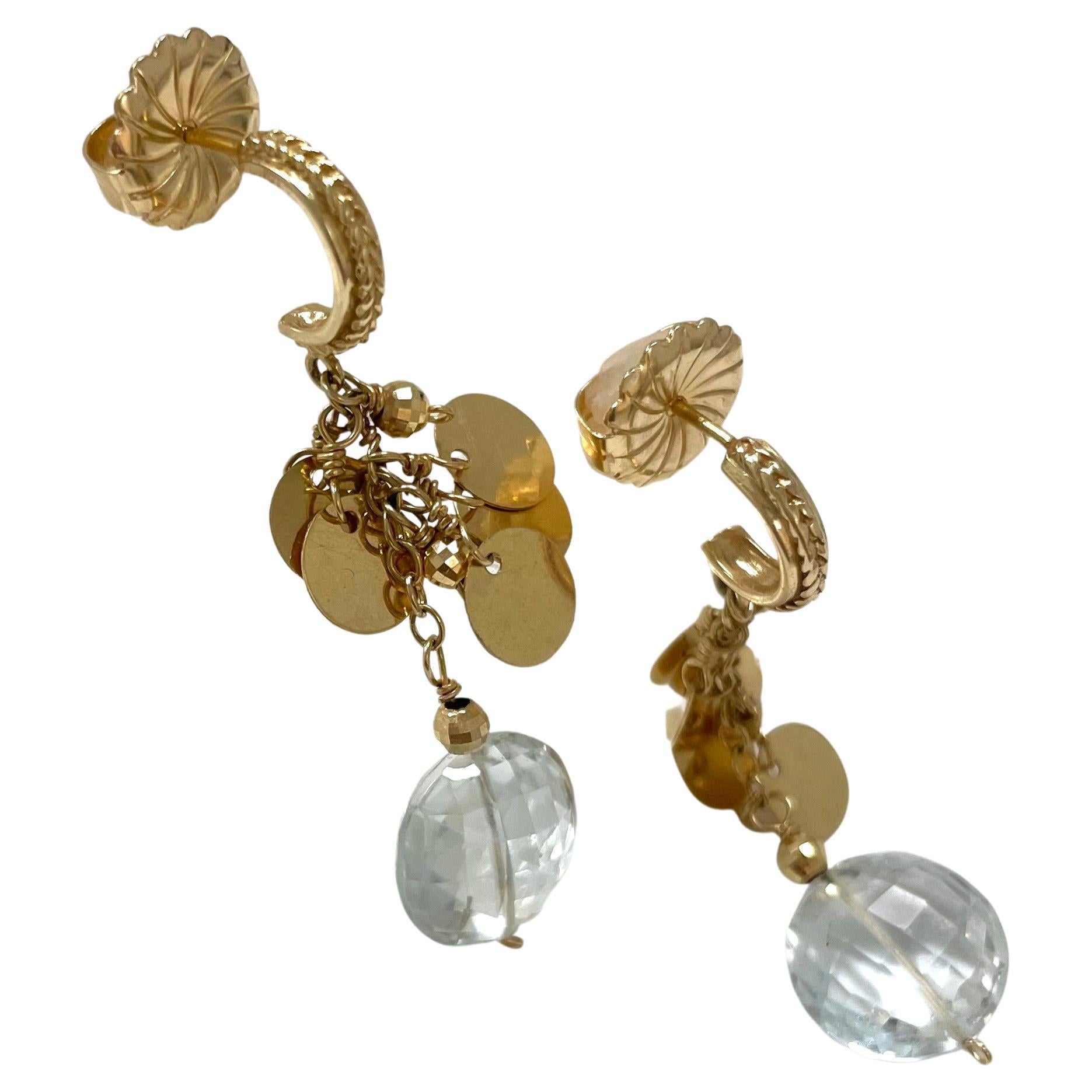 White Topaz with Yellow Gold Discs Paradizia Earrings In New Condition For Sale In Laguna Beach, CA