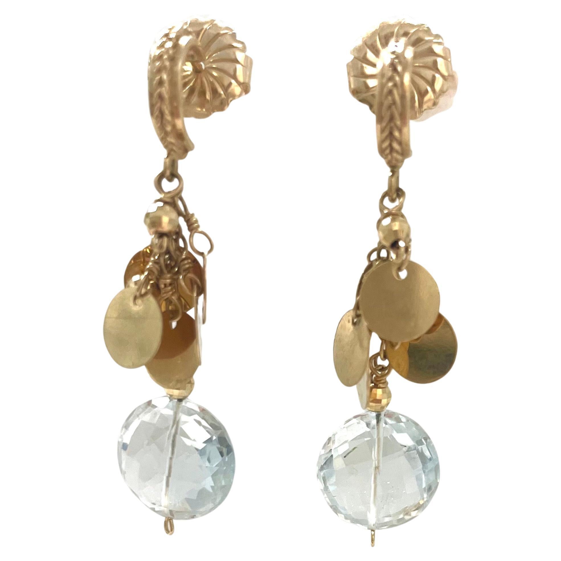 White Topaz with Yellow Gold Discs Paradizia Earrings For Sale 3