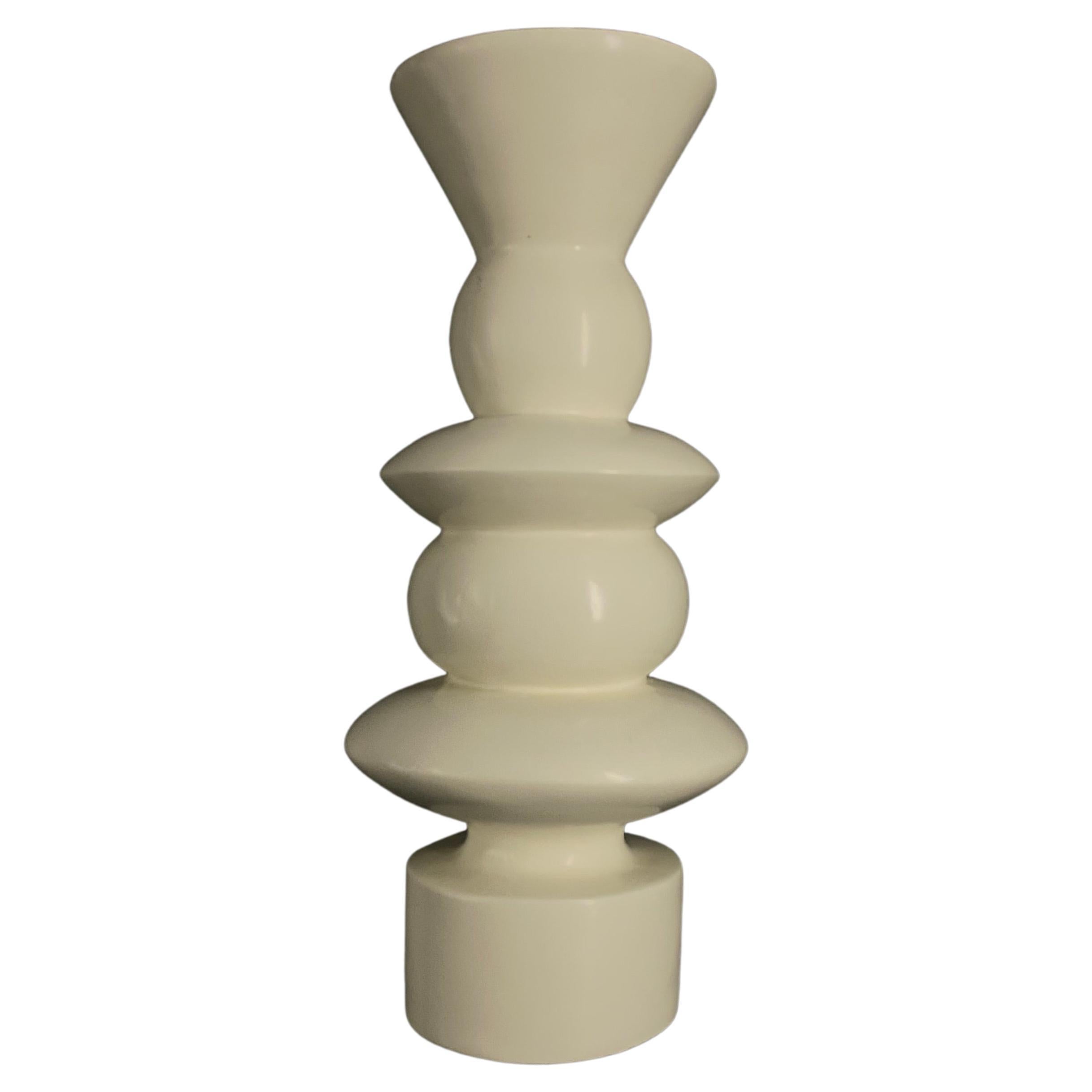 White TOTEM, Candle Holder, Sottsass Style, Lacquered Wood, circa 1980 For Sale