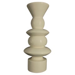 Vintage White TOTEM, Candle Holder, Sottsass Style, Lacquered Wood, circa 1980