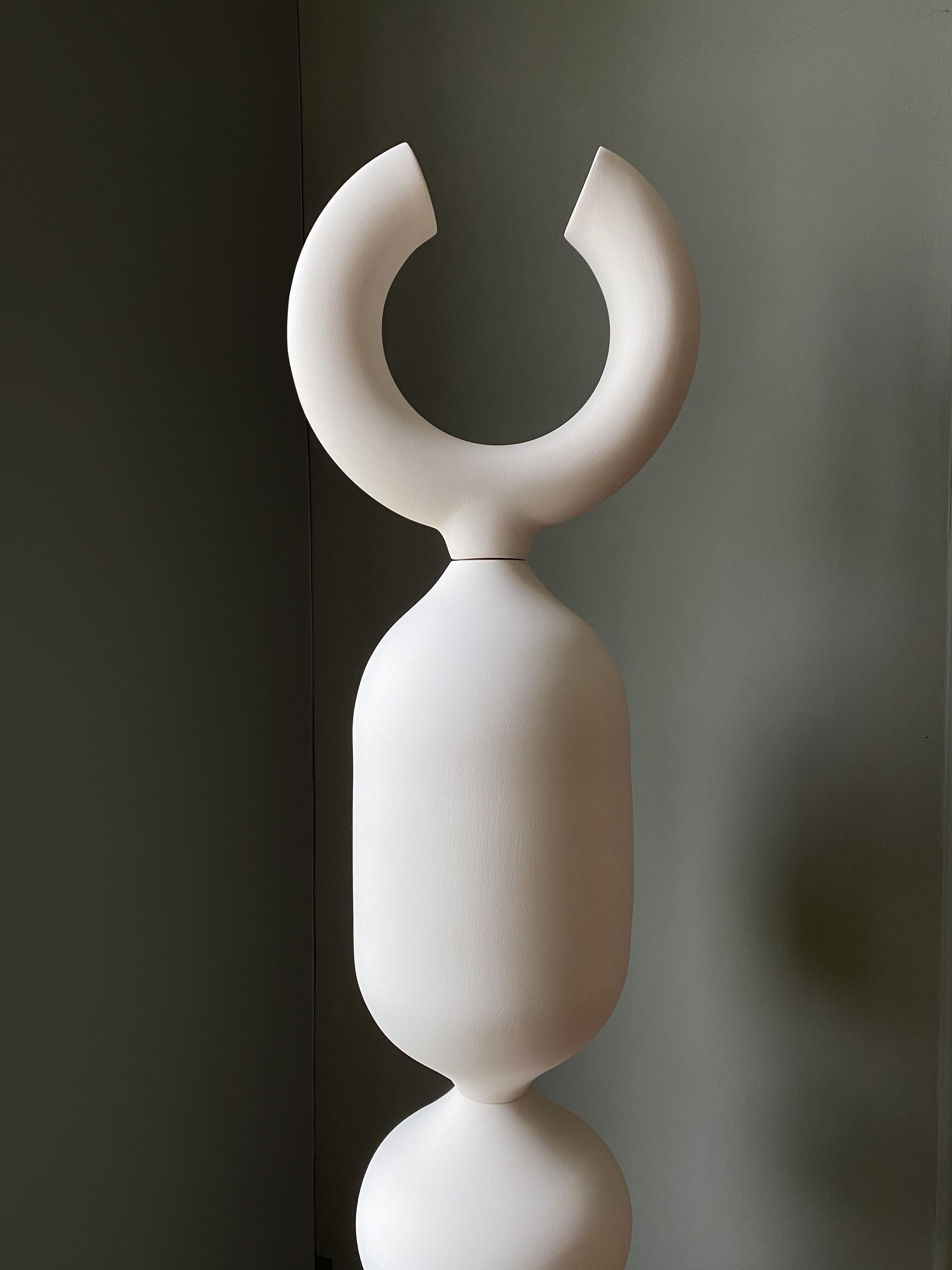 These totemic sculptures are fully handmade, done in a traditional wheeling ceramic technics.
Their pure lines and original clay texture; will catch the light, to give the eye a very soft experience Their generous hight and elegant proportions will