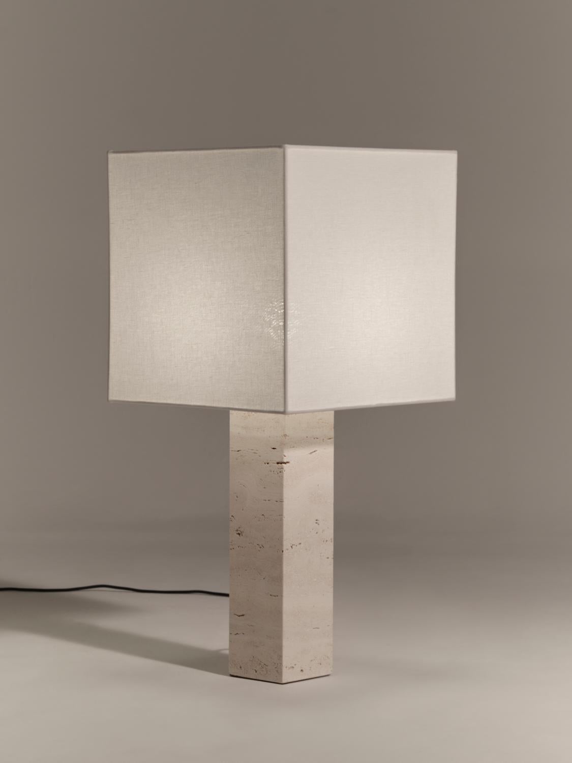 Post-Modern White Travertine Large Roma 1 Square Table Lamp by NASSI For Sale
