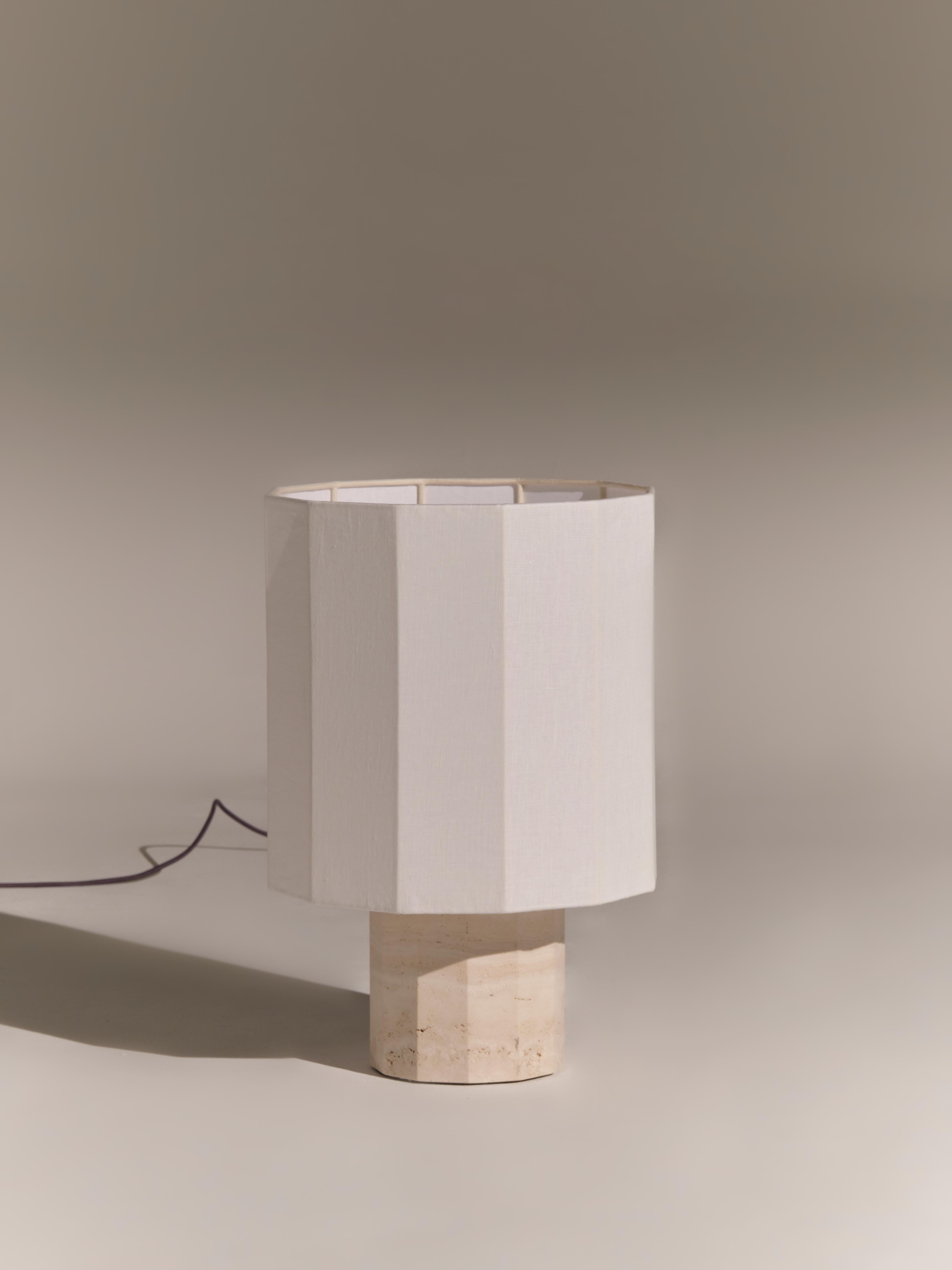 Post-Modern White Travertine Medium Roma II Dodecagon Table Lamp by NASSI For Sale
