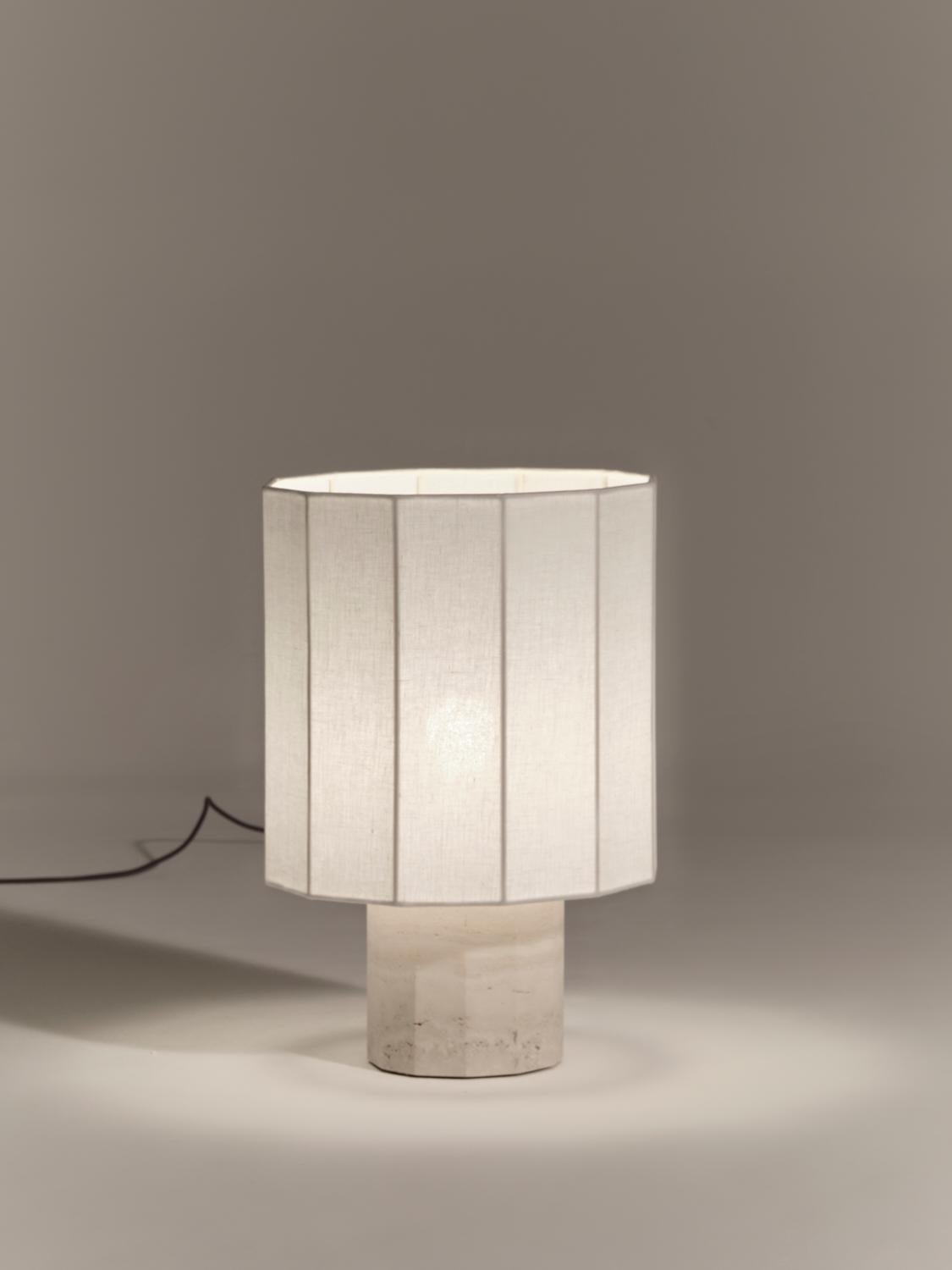 Italian White Travertine Medium Roma II Dodecagon Table Lamp by NASSI For Sale