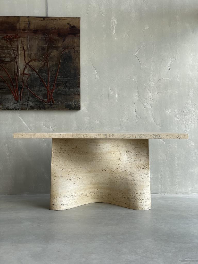 White Travertine Pair Sculptural Form Consoles, Spain, 1970s For Sale 4