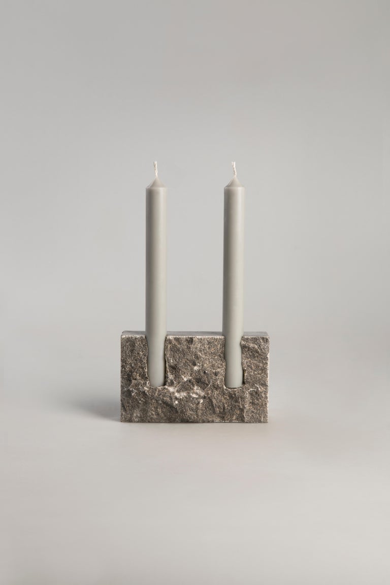 White Travertine Sculpted Candleholder by Sanna Völker 4
