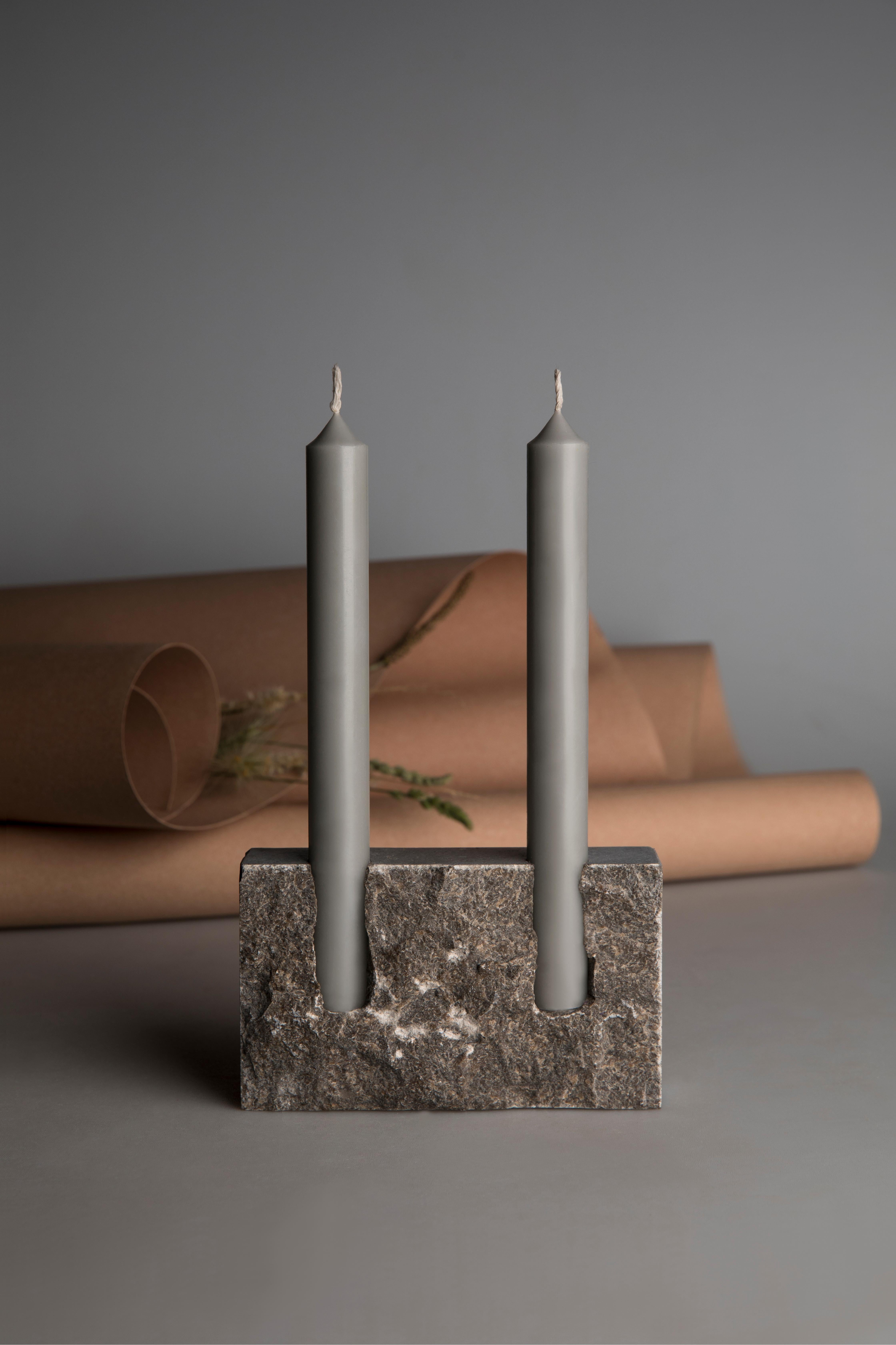 White Travertine Sculpted Candle Holder by Sanna Völker 6