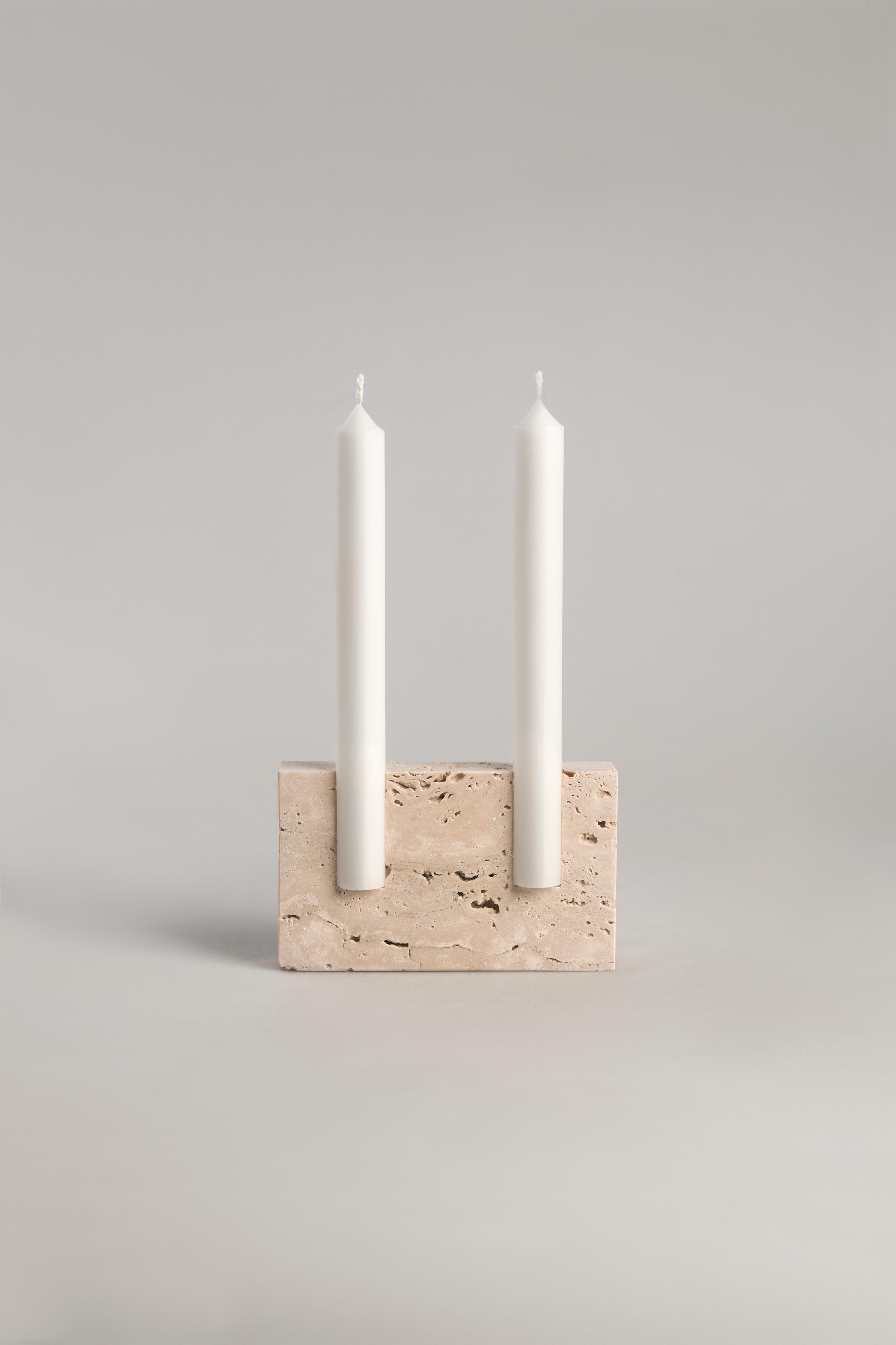 White Travertine Sculpted Candleholder by Sanna Völker 11